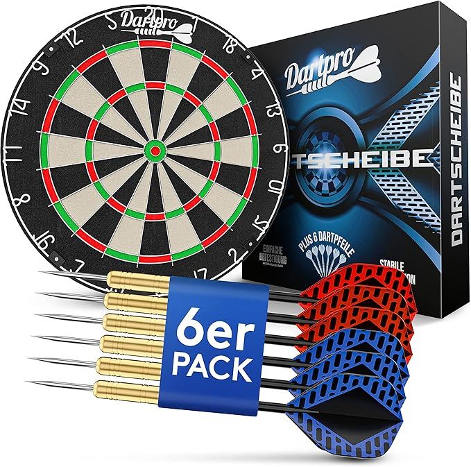 Profi Dartscheibe mit 6 Pfeilen und Montageset