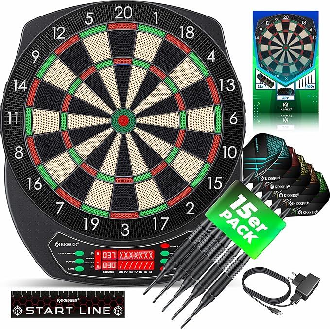 Elektronische Dartscheibe mit Zubehör für bis zu 8 Spieler
